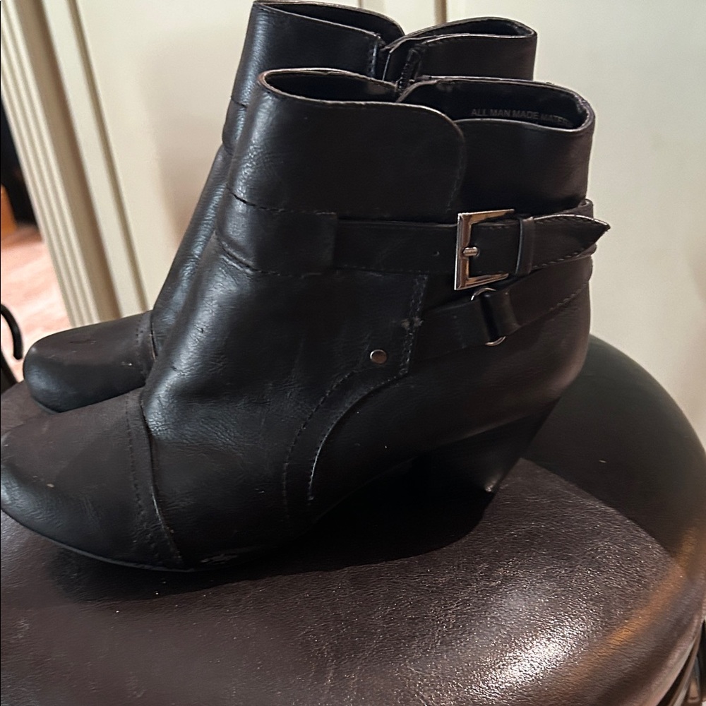 Rialto Black Ankle Boots with Buckle Accent